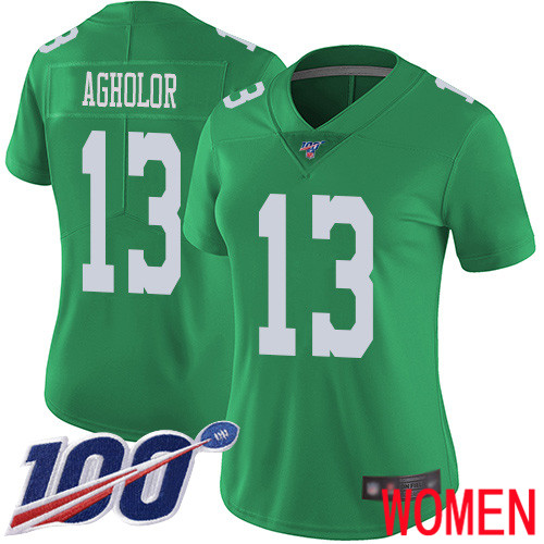 Women Philadelphia Eagles #13 Nelson Agholor Limited Green Rush Vapor Untouchable NFL Jersey 100th Season